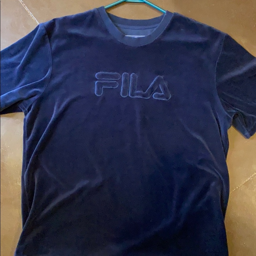 Navy Blue Fila Asher Velvour Tee